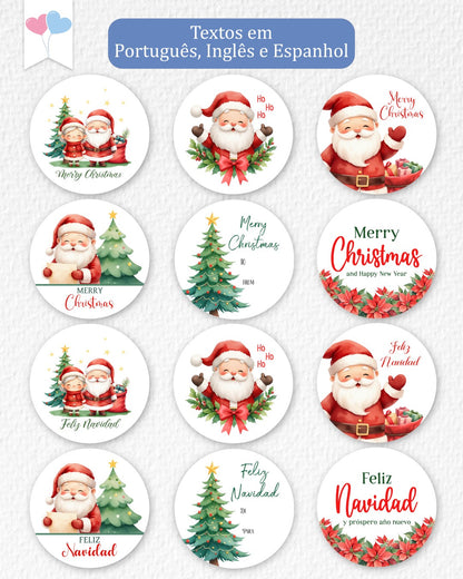 Printable - Tag ou Adesivo Redondo 6cm - Feliz Natal
