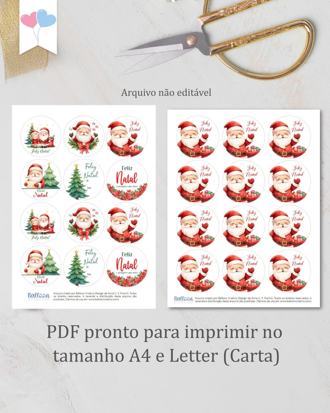 Printable - Tag ou Adesivo Redondo 6cm - Feliz Natal