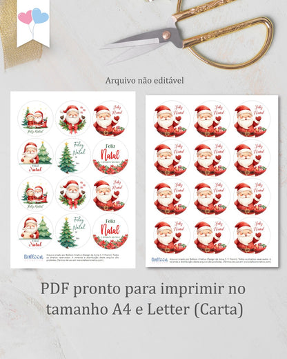 Printable - Tag ou Adesivo Redondo 6cm - Feliz Natal