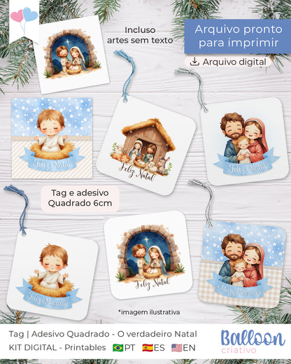 Printable - Tag ou Adesivo Quadrado 6cm - O verdadeiro Natal