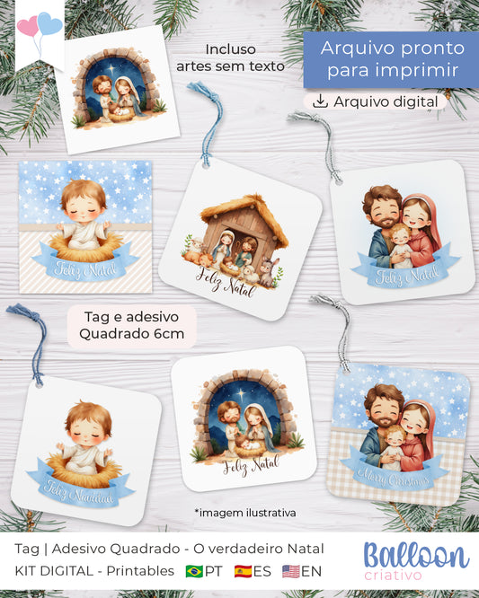Printable - Tag ou Adesivo Quadrado 6cm - O verdadeiro Natal