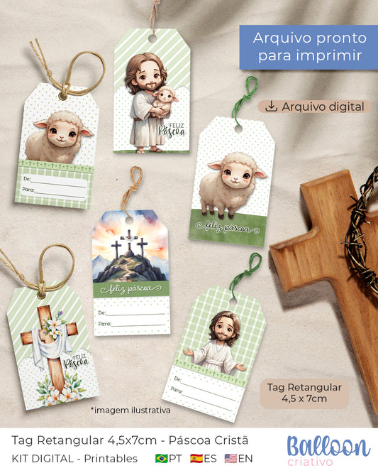 Printable - Tag Retangular 4,5x7cm - Páscoa Cristã