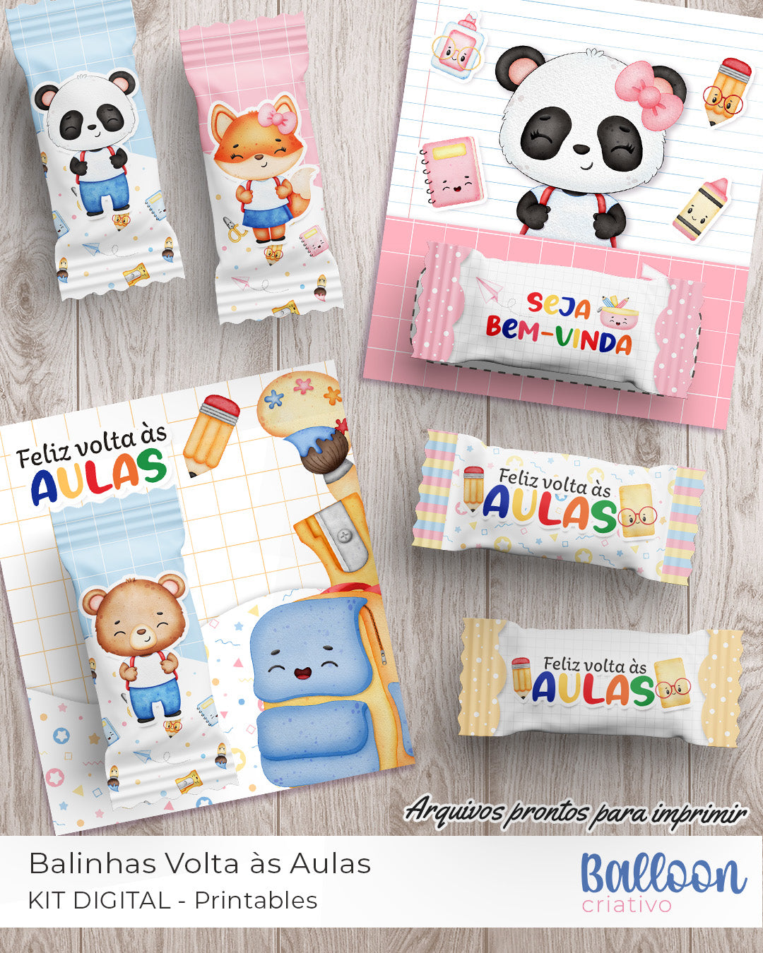 Kit Printable - Bala e Card Volta às Aulas