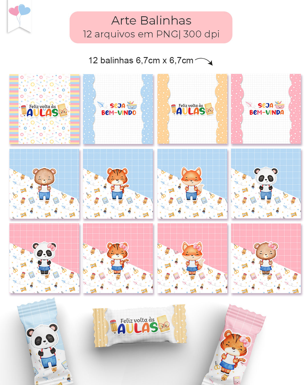 Kit Printable - Bala e Card Volta às Aulas