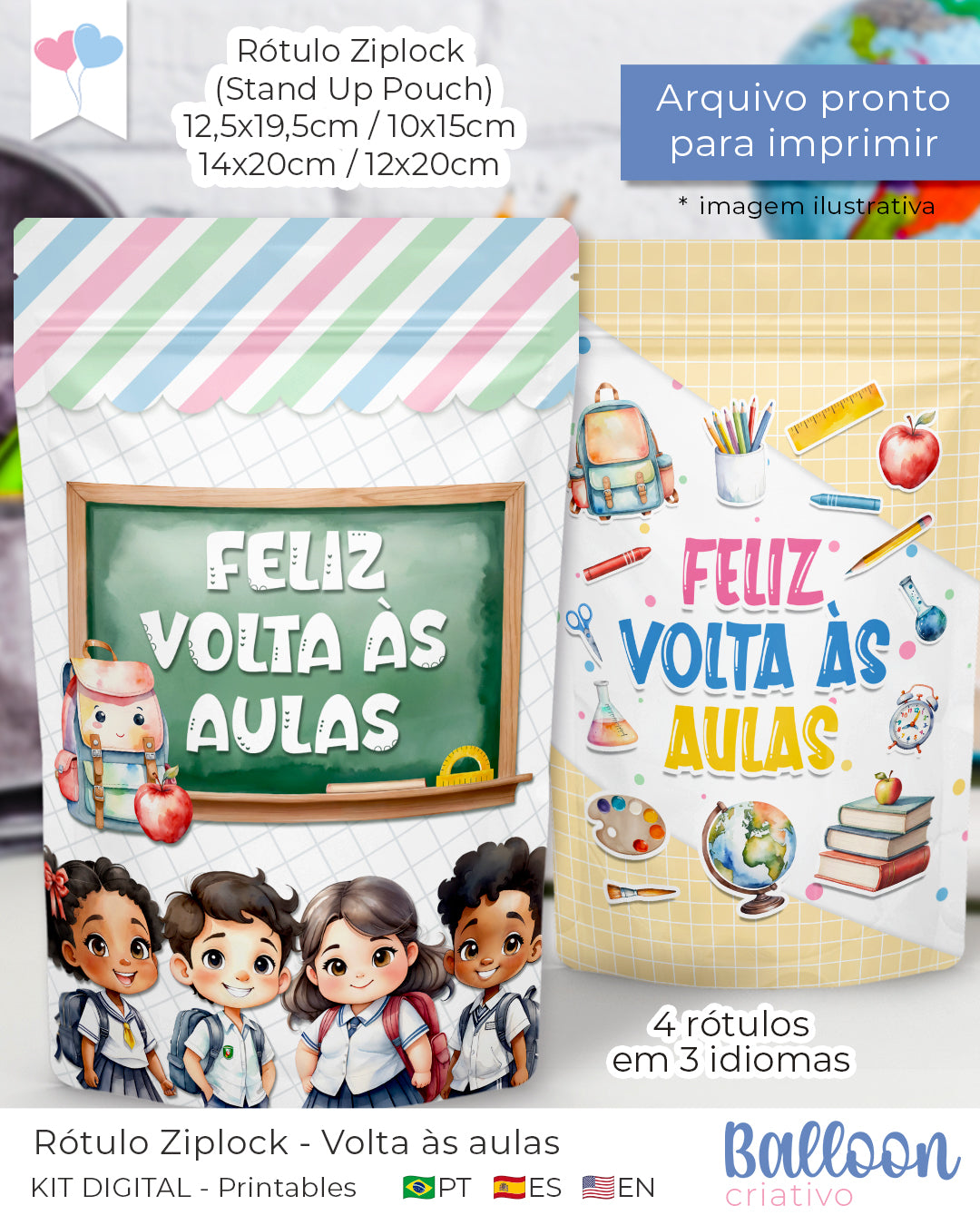 Printable - Rótulo Ziplock (Stand Up Pouch) - Volta às aulas