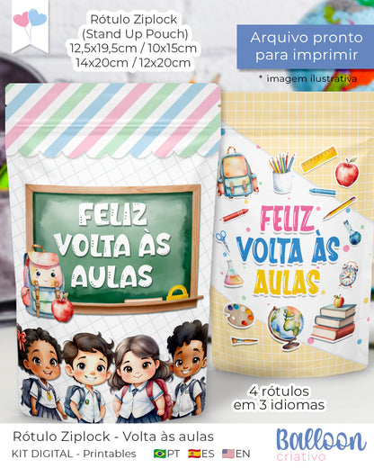 Printable - Rótulo Ziplock (Stand Up Pouch) - Volta às aulas