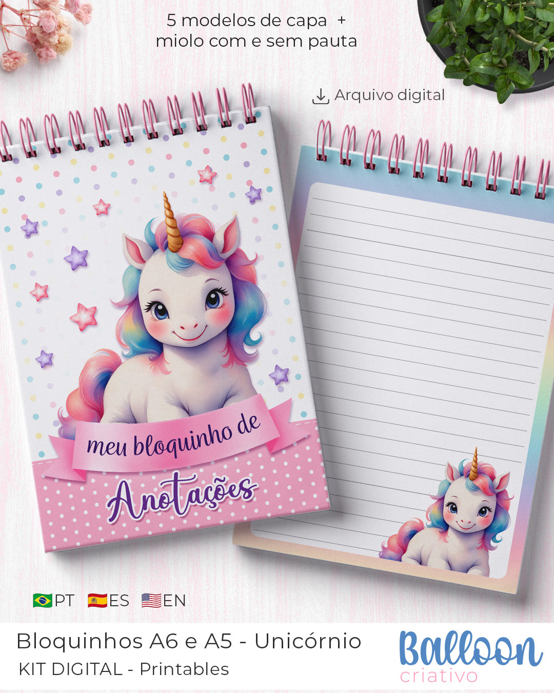 Digital Bundle - A5 and A6 Wire-O/Spiral Notepads - Unicorn