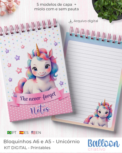 Digital Bundle - A5 and A6 Wire-O/Spiral Notepads - Unicorn