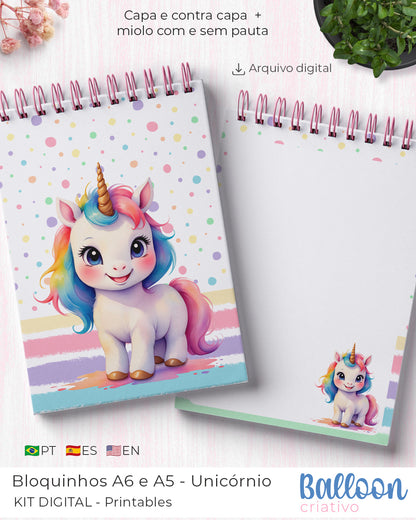 Digital Bundle - A5 and A6 Wire-O/Spiral Notepads - Unicorn