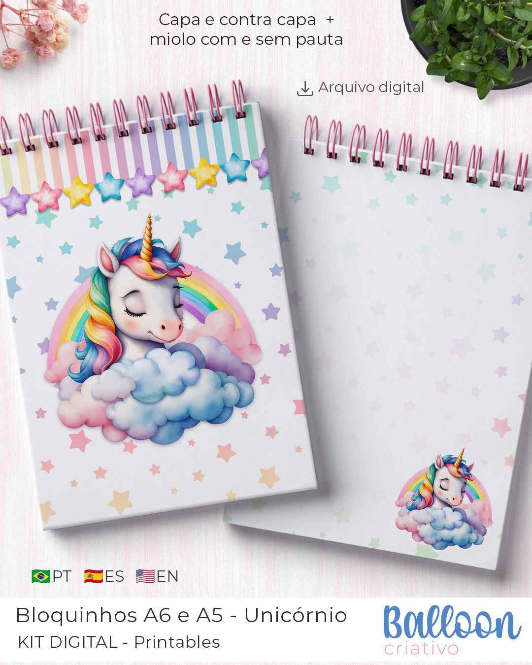 Digital Bundle - A5 and A6 Wire-O/Spiral Notepads - Unicorn