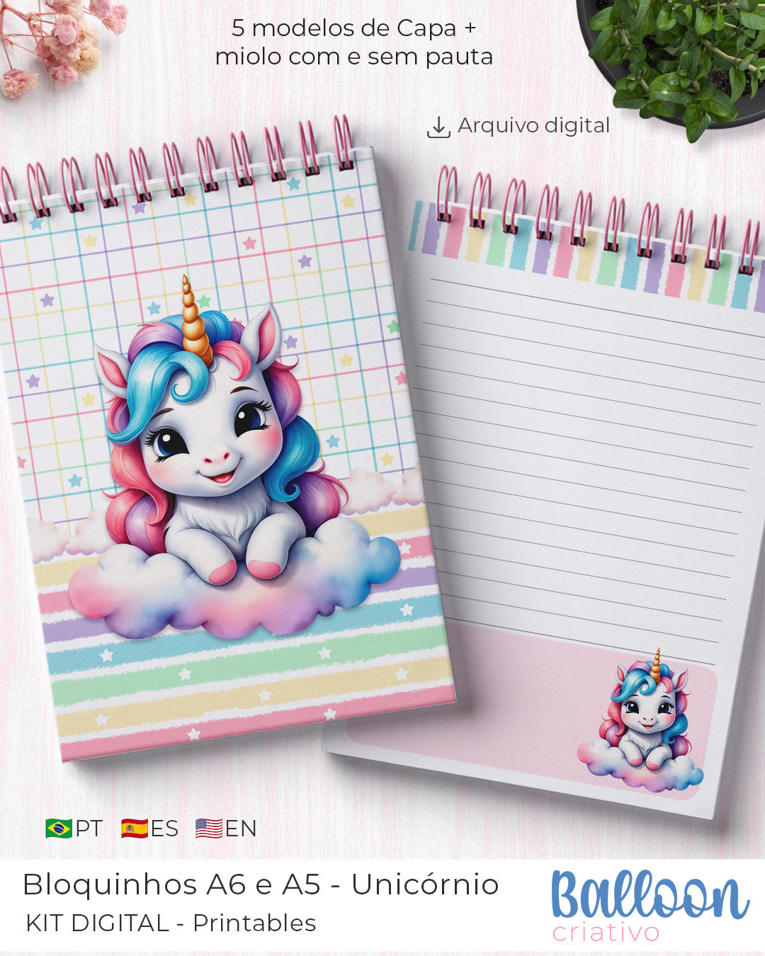 Digital Bundle - A5 and A6 Wire-O/Spiral Notepads - Unicorn