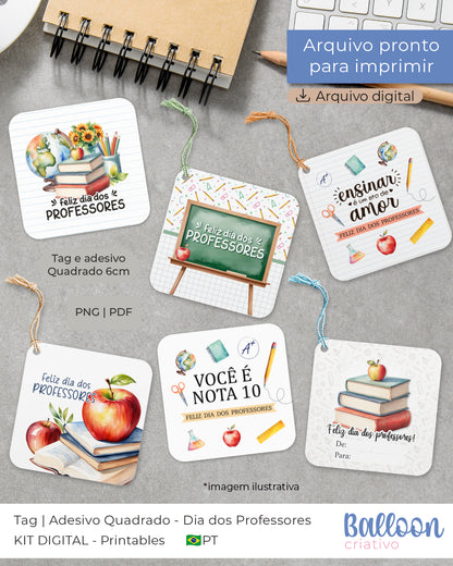 Printable - Tag ou Adesivo Quadrado 6cm - Dia dos Professores