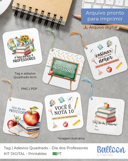 Printable - Tag ou Adesivo Quadrado 6cm - Dia dos Professores