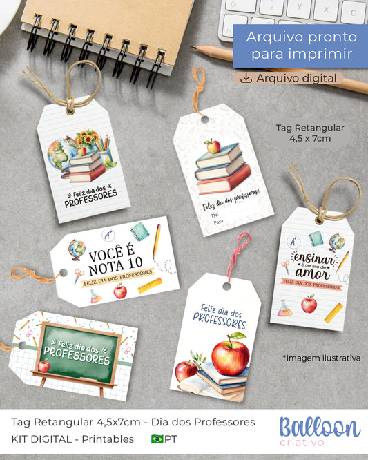 Printable - Tag Retangular 4,5x7cm - Dia dos Professores