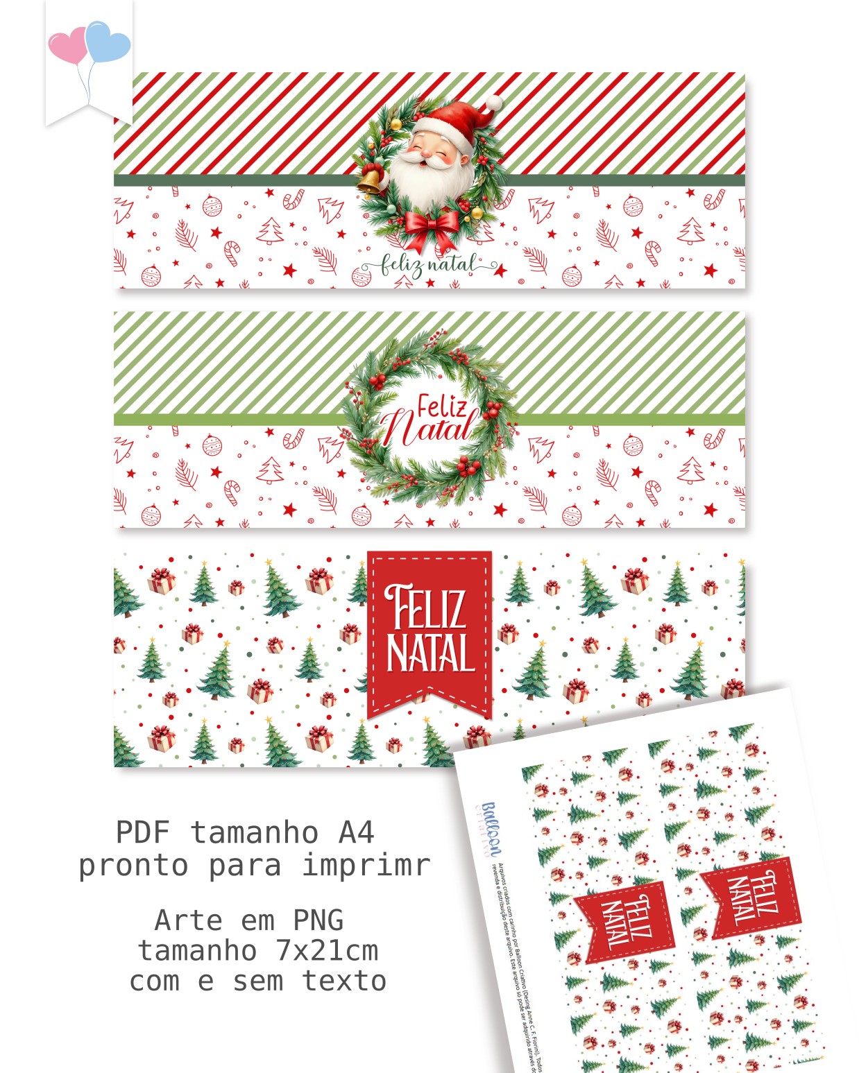 Printable - Arte para tubolata 7x6cm - Feliz Natal