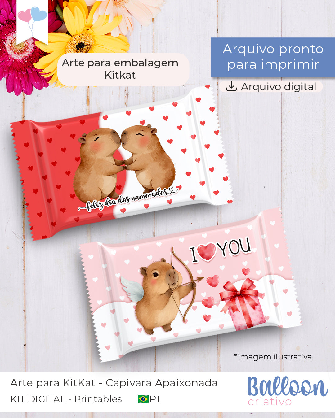 Printable - Arte para KitKat - Capivara Apaixonada